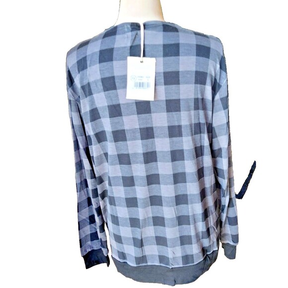 NEW Grace & Emma Womens Long Sleeve Large Top 🖤 Black Gray Plaid Pattern SZ L - Picture 3 of 8